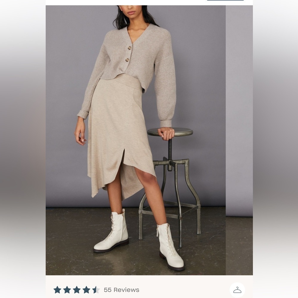 $148 Anthropologie Dolan Blanche Sweater MIDI asymmetrical skirt beige size XS - Picture 3 of 14